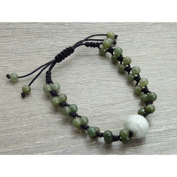 Jewelry - Jadeite Jade Cord Bracelet, Lotus Bead